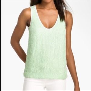 Diane Von Furstenberg Light Green Textured Tank Top